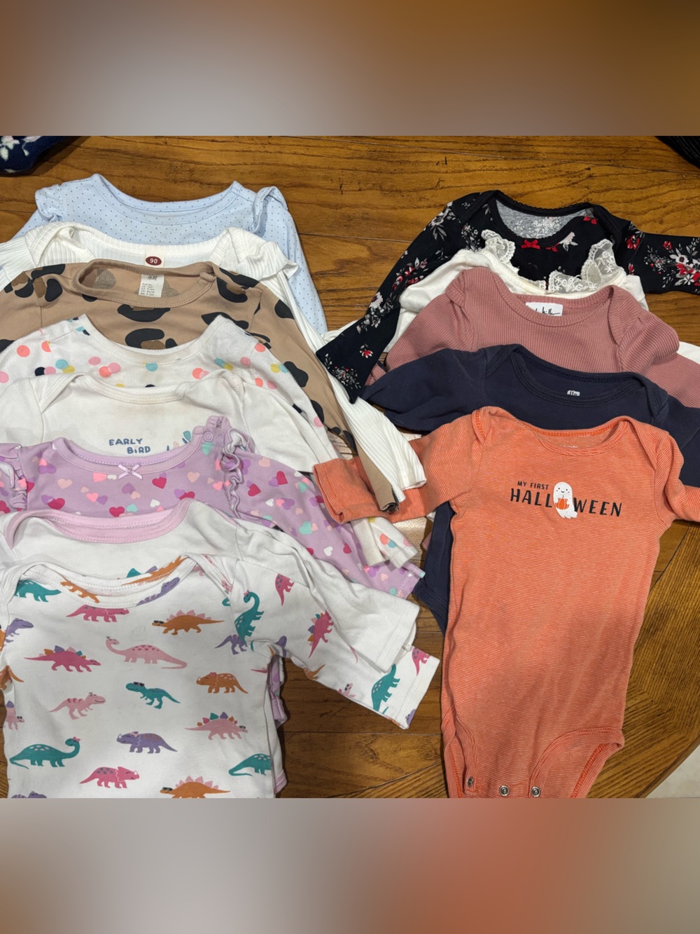 Girls’ Long-Sleeved Onesie Bundle – 13 Pieces, Size 12M! 💕